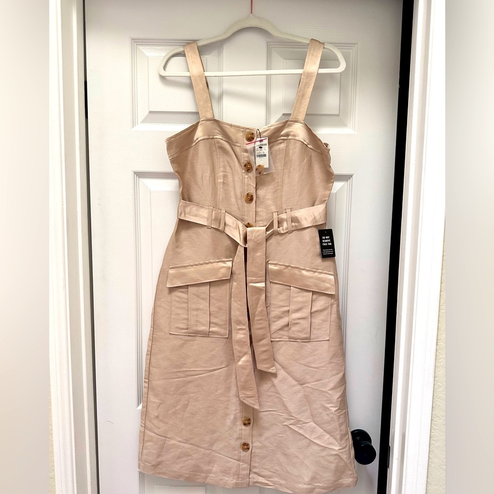 Express Satin Button Down Midi Dress